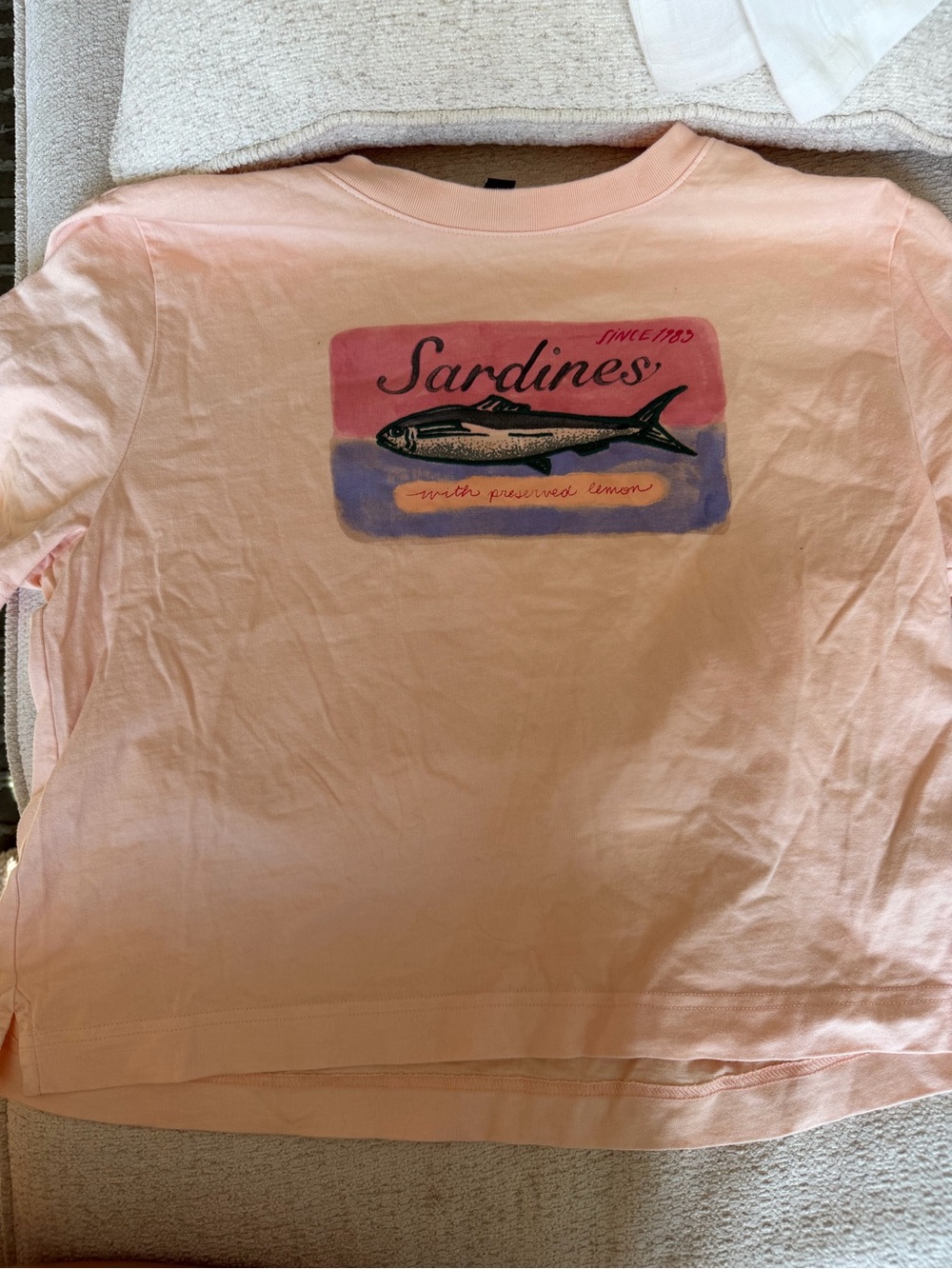 J. Crew Peach Pink 'Sardines' Graphic Long Sleeve Tee